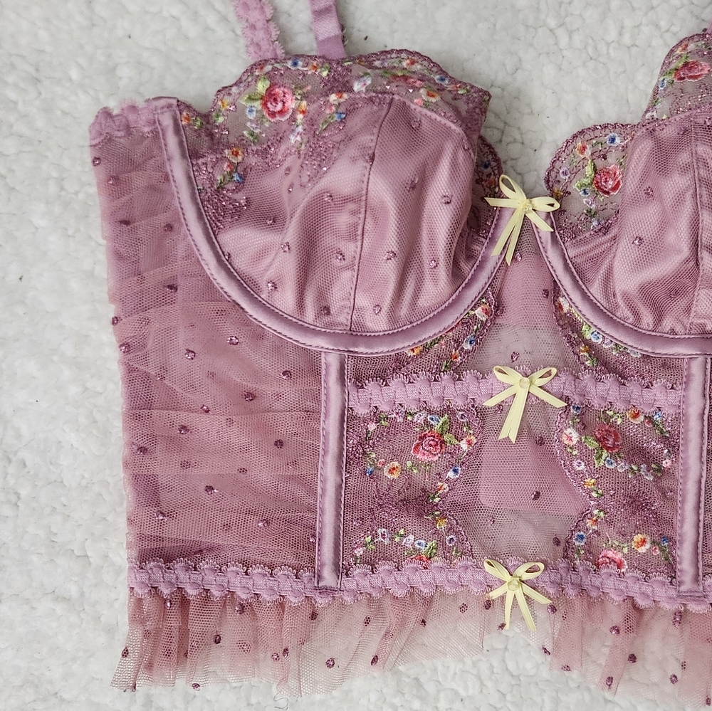 New!For Love And Lemons Daphne‎ Embroidered Bustier Pale Pink - Picture 9 of 14